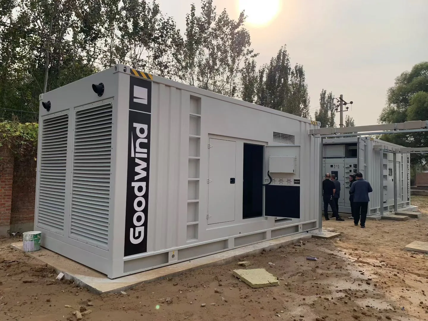 GOODWIND containerized diesel generators on concrete foundations at the Beijing central kitchen site