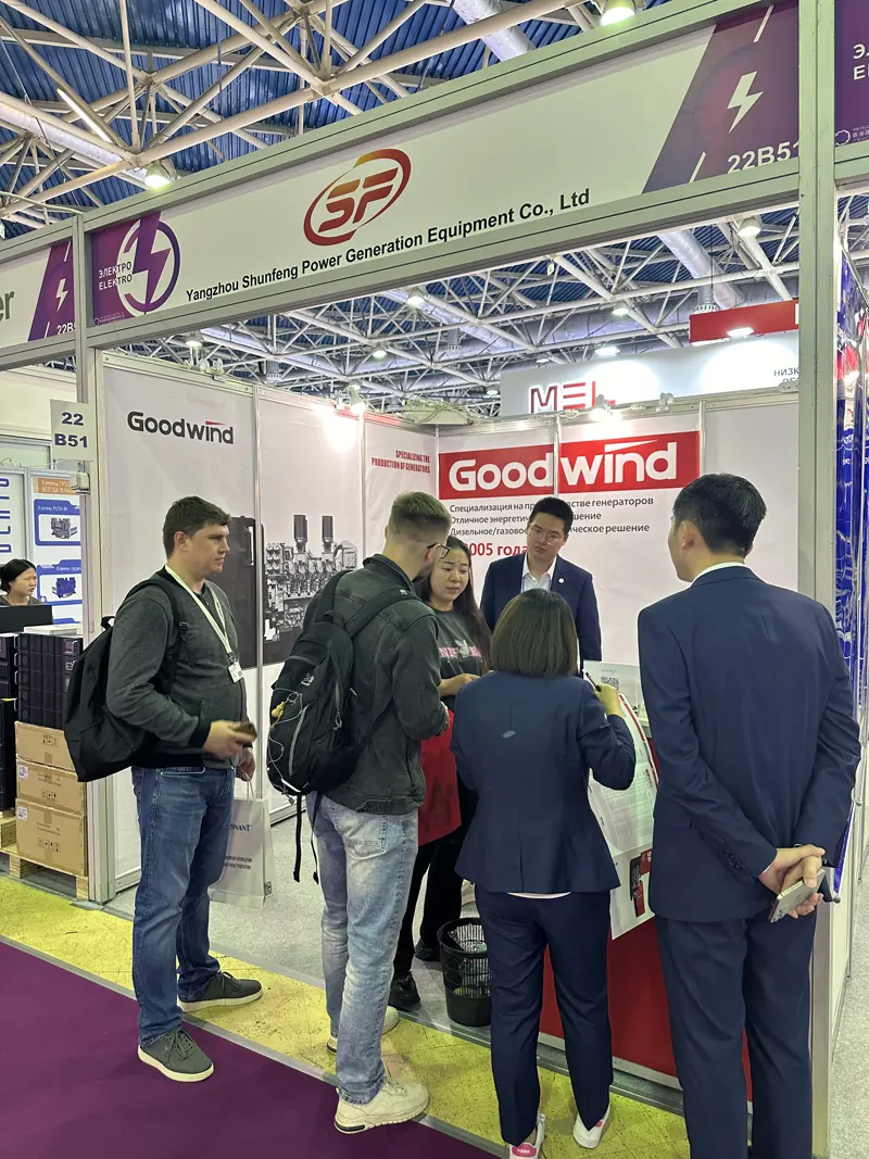 Customer discussing an industrial generator project at the GOODWIND booth in Russia