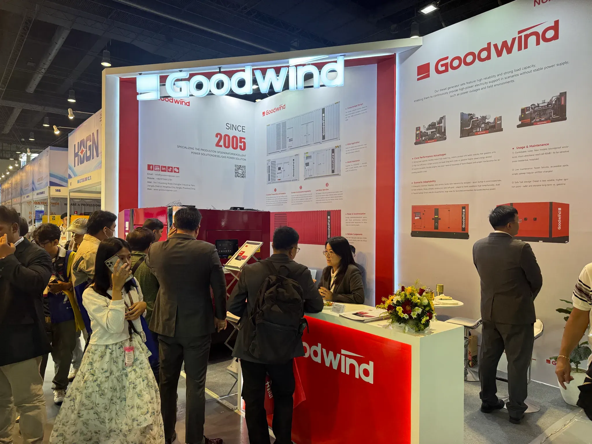 Customer consultation at the GOODWIND diesel generator booth in the Philippines