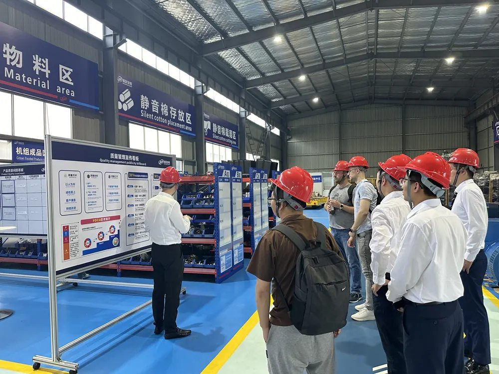 Customers inspecting materials used for silent generator enclosures
