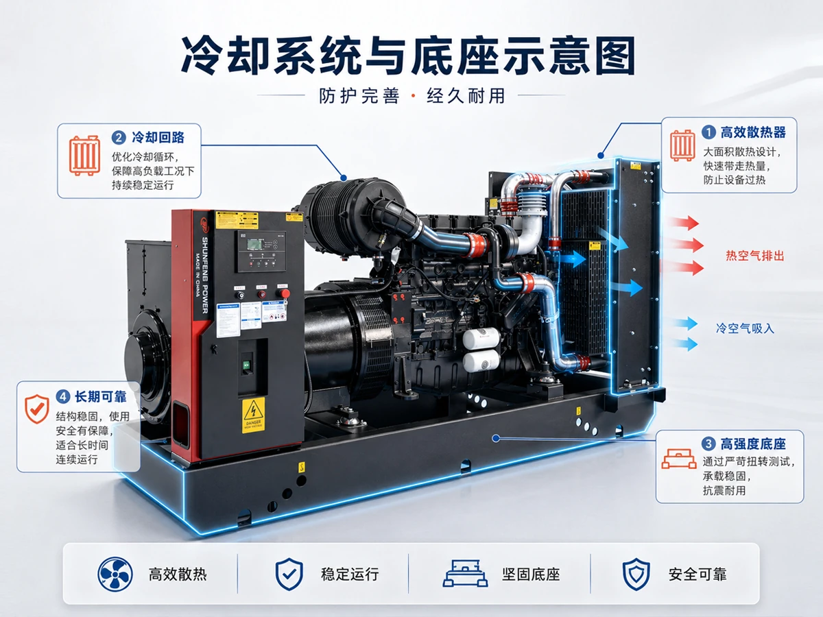 Cơ cấu làm mát và khung đế cường lực cao của máy phát điện diesel Goodwind