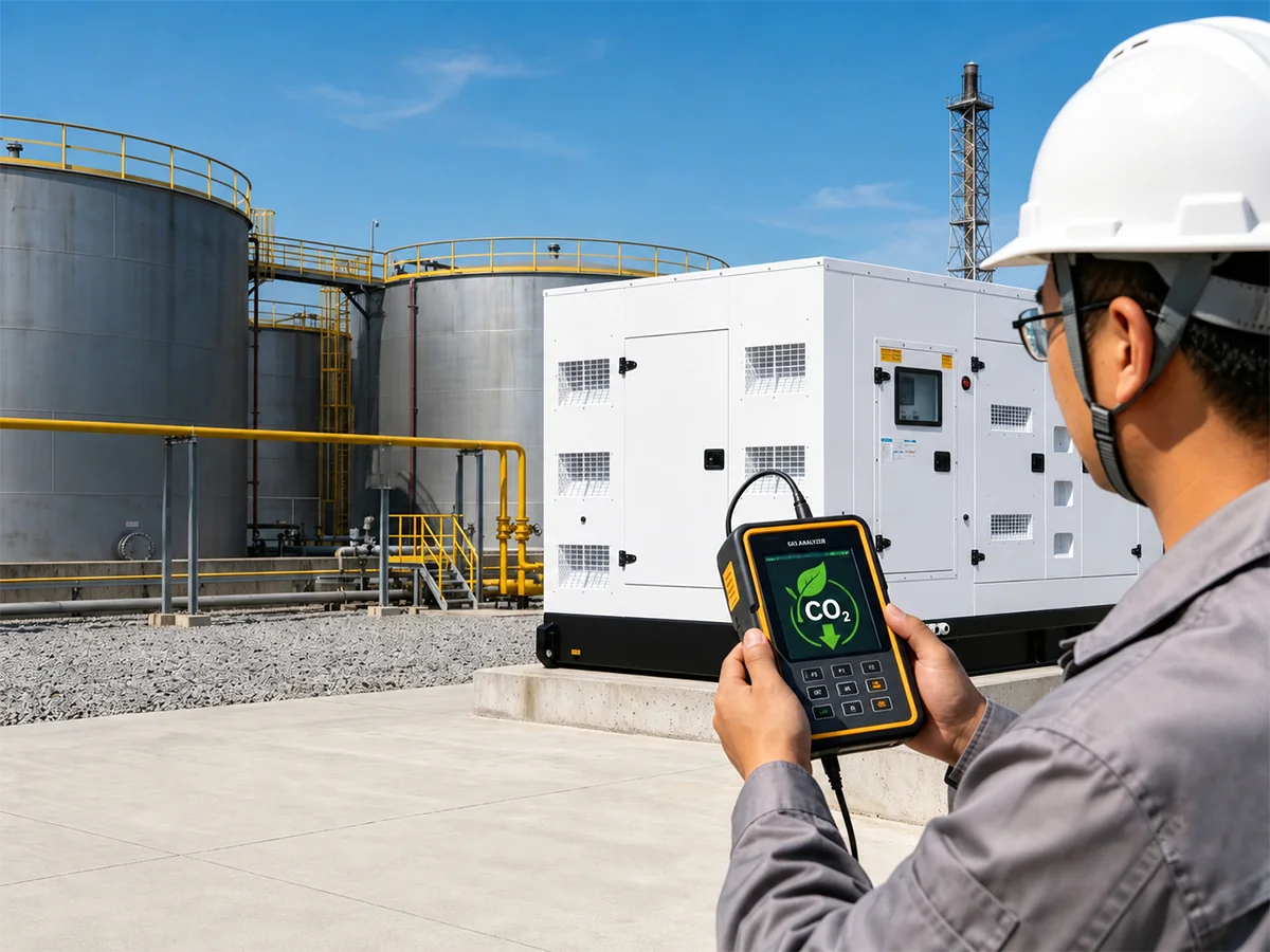 Bộ máy phát điện khí Goodwind có giám sát khí thải tại một địa điểm năng lượng công nghiệp
