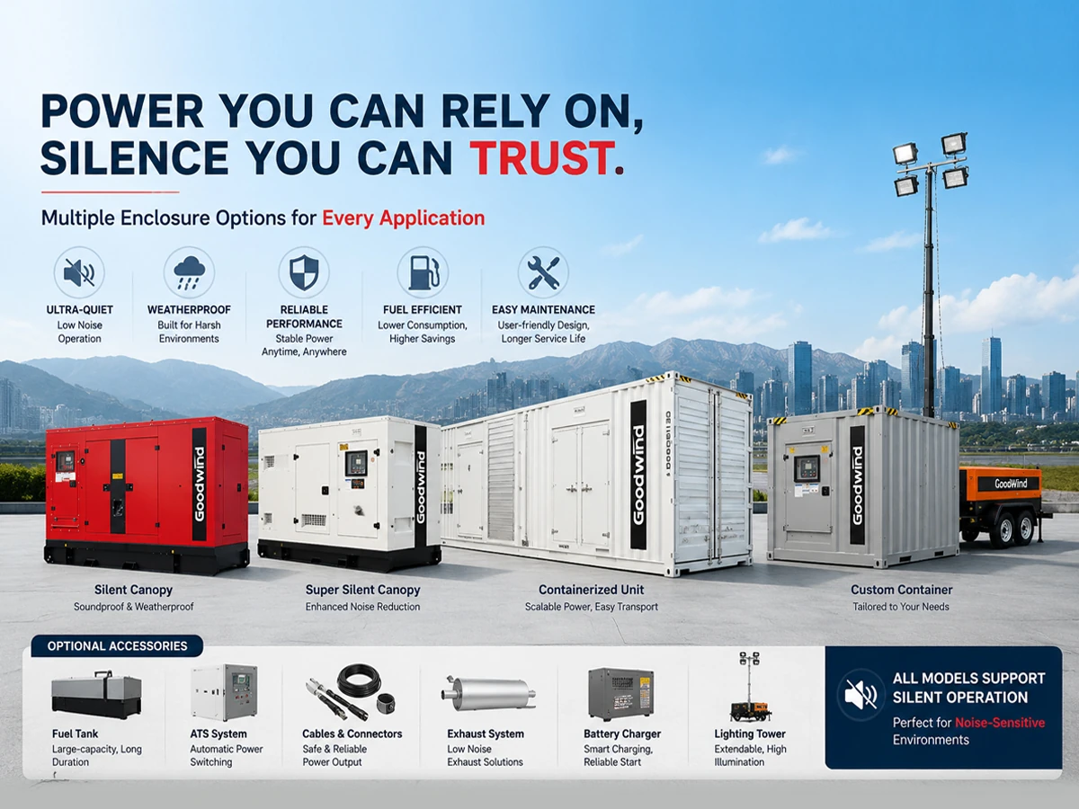 Tủ cách âm và container máy phát điện Goodwind cho nguồn điện ổn định, ít tiếng ồn