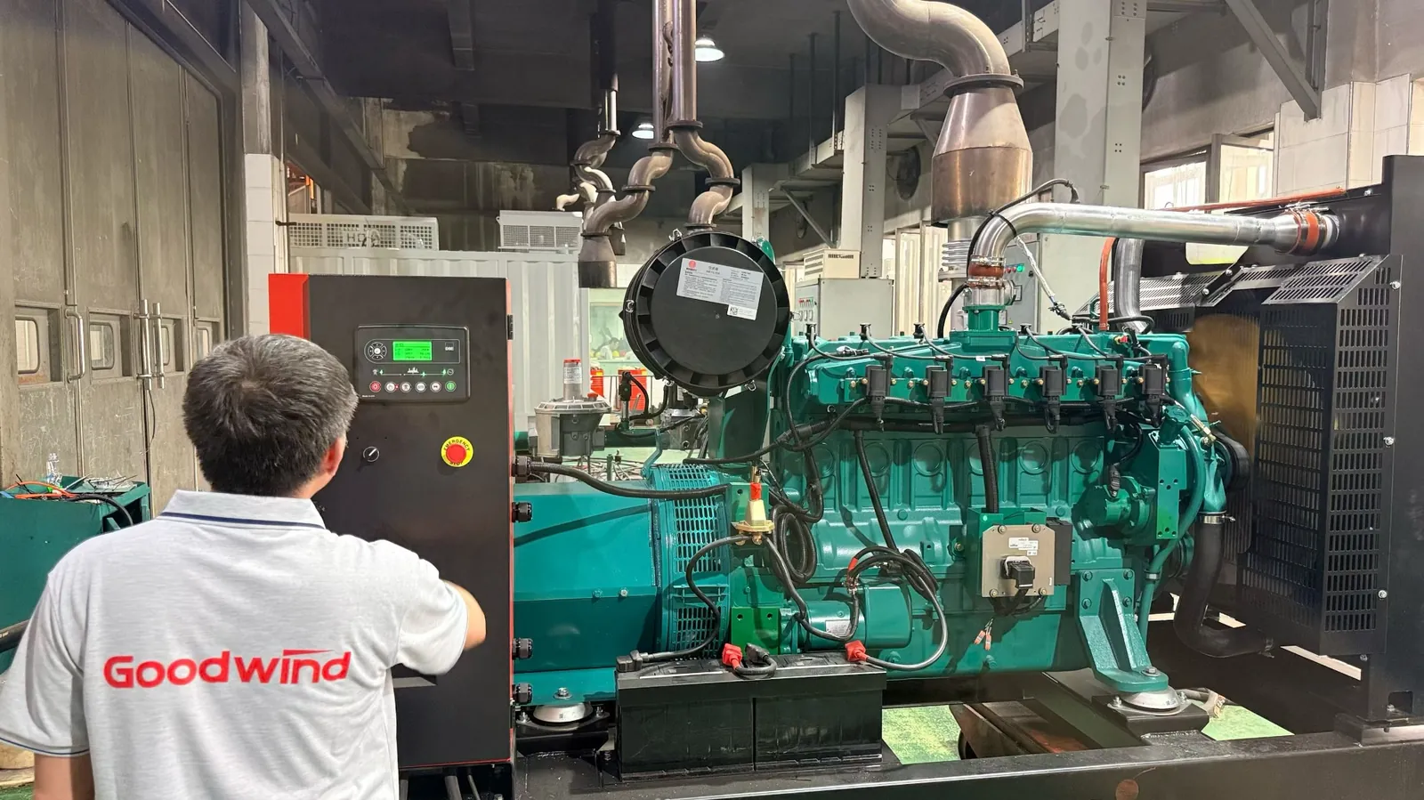 GOODWIND technician testing and commissioning a generator set