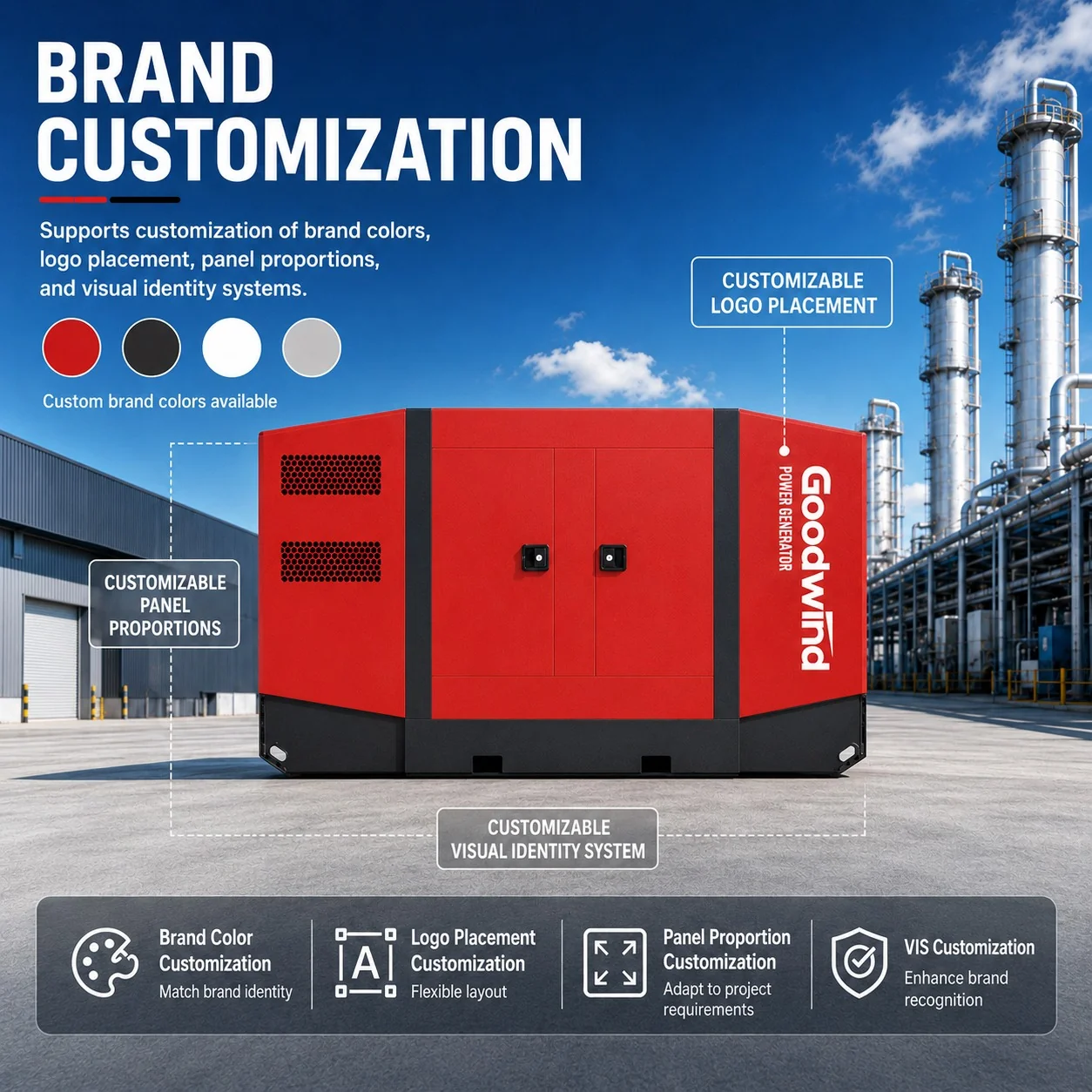 GOODWIND silent generator set brand and visual identity customization options