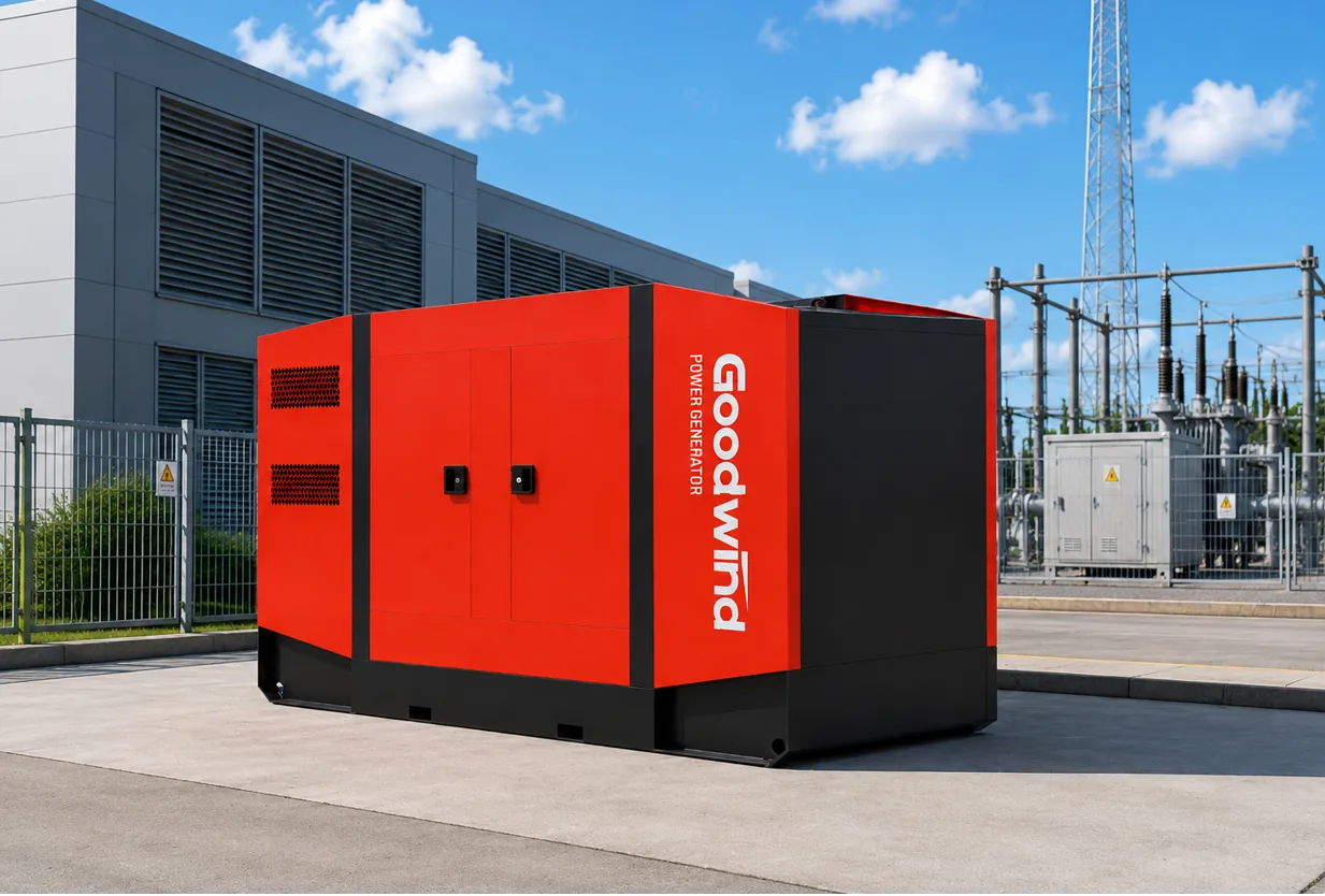 GOODWIND red super silent generator set at a power facility